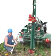 Student drilling groundwater well at the Post Sanctuary