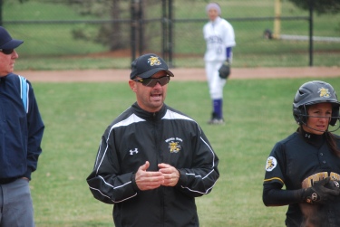 Wichita State Head Softball Coach Mike Perniciaro ('95) coaching against Western Illinois in Macomb.