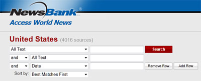 A screenshot of Access World News search area