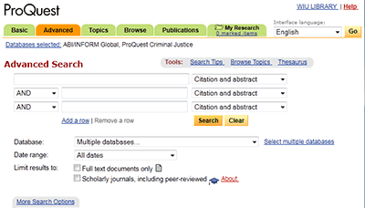 Screenshot of Dissertation and Theses database web site