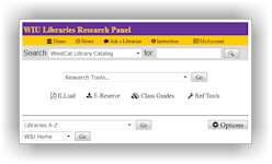 Screenshot of WIU Libraries Research Panel
