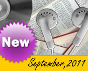 Photo collage of books, CDs, and earphones with the text New September, 2011.