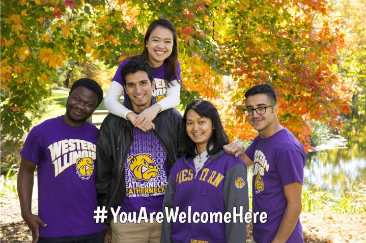Group of international students in WIU attire
