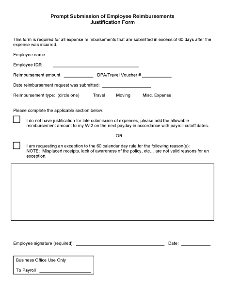 Prompt Submission of Employee Reimbursements Justification Form