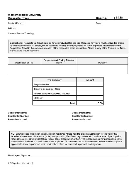 Request for Travel Form