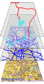 Illustration of a map split up into four layers.