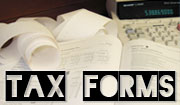Image of forms, pencil and calculator with the text Tax Forms